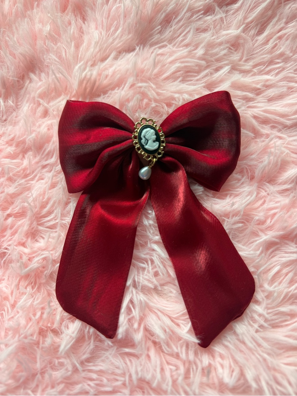 Francesca's Red Satin Cameo Bow Hair Clip